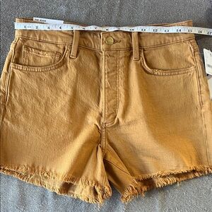 Free People Mustard High-Rise Frayed Hem Jean Shorts
